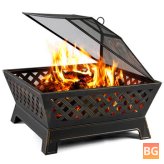 34" Steel Fire Pit with Ash Plate, Water Drainage, and Spark Screen