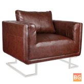 Armchair with chrome legs - brown artificial leather
