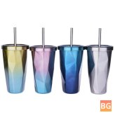 473L Stainless Steel Cups Gradient Color Double Wall Travel Water Bottles with Straw