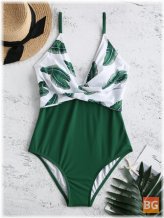 One-Piece Swimwear with a Printed V-Neck