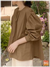 Women's Puff Sleeve Solid Color Bohemian O-Neck Casual Blouse