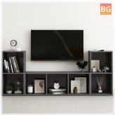 TV Cabinet Set in Gray with Glossy Finish