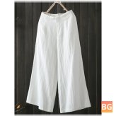 Women's High Elastic Waist Loose Cotton Pants with Pockets