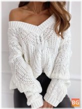 Knitted V-Neck Solid Color Sweaters for Women