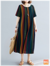 Short Sleeve Women's Striped Artsy Dress