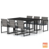 Dining Set with Cushions and Gray Poly Rattan