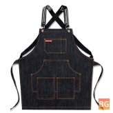 Blue Denim Cooking Apron with Adjustable Strap and Pockets for Men and Women