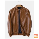 Zipper-Up Casual Jacket with a Mens PU Label