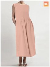 Dress for Women with a Maxi Sleeveless O-Neck Side Pocket