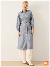 Short Sleeve Lapel Shirt Dress with Stripe Print