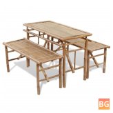 Outdoor Table with Two Benches - 100 cm Bamboo