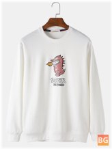 Cotton Crew Neck Sweatshirt with a Cartoon Monster Letter Print