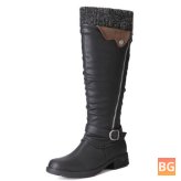 Woolen Boot with Cuff and Zipper Size-zip Knee High Boots