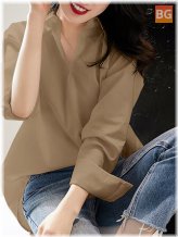 Short Sleeve Blouse with Solid V Neck
