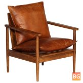 Armchair Brown Real Leather with Wood