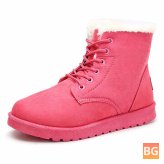 Winter Boot Laces Up Flat Suede Warm Fur Lining Shoes