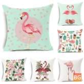 Cotton Pillow with a Flamingo Pattern