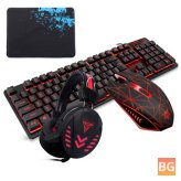 104 Keys Gaming Keyboard - Waterproof Design - USB Wired - Multimedia RGB Backlit and LED Gaming Headset and 3200DPI LED Gaming Mouse Sets