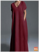 V-Neck Maxi Dress with Pockets for Women