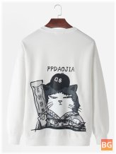 Short Sleeve Cat Back Print Sweatshirt for Men