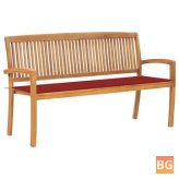 Garden Bench with Cushion - Solid Teak Wood