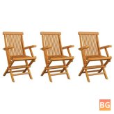 Garden Chairs Set of 3 Solid Teak Wood