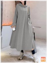 Hooded Maxi Dress with Side Pocket for Women