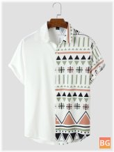 Two-Tone Ethnic Men's Short Sleeve Shirt with Front Buttons