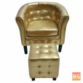 Tub Chair with Footrest Black Faux Leather