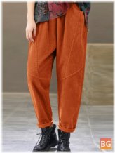 Women's Solid Color Ankle-length Pants with Waist Pockets