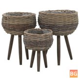 3 PCS Wicker Planters with PE Lining, Stable Base Design for Home or Garden