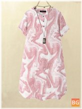 Short Sleeve Button-Up Dress with Wave Pattern