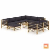 10-Piece Bamboo Garden Lounge Set with Gray Cushions