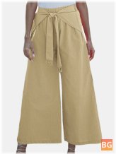 Wide-Legged Cotton Pants with Elastic Waist