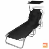 Sun Lounger with Canopy and Fabric Black