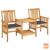 Solid Wood Garden Chairs with Tea Table and Cushions