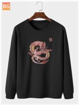 Oriental Graphic Print Round Neck Pullover Sweatshirt