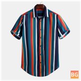 Short Sleeve Button Up Shirt with Stripes