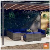 Lounge Set with Cushions and Rattan Gray