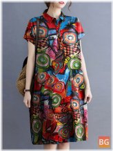 Abstract Printed Button Lapel Dress