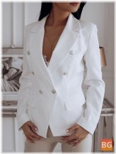 Women's Solid Color Lapel Blazer with Double Breasted Elegant Detail