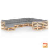 Garden Sofa Set with Cushions and Pillows Solid Pinewood