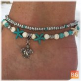 Beach Yoga Anklet with Beads - Pendant Moon Heart