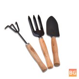 Garden Tools Set - Set of 3 Shovels, Rake, Trowel, Wood Handle