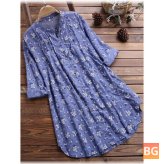 Button Stand Collar Women's Blouse with Floral Print