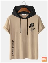 Japanese Rose Hooded T-Shirt for Men