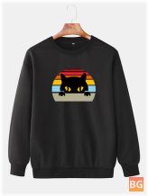 Daily Loose Sweatshirt for Men - Rainbow Cat Graphic Print