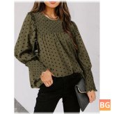 Pleated Long-Sleeve Blouse with Polka Dots