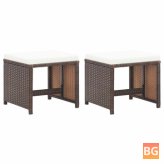 Garden Stools with Cushions - Poly Rattan Brown