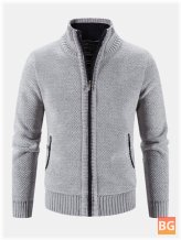 Men's Knitted Wool Cardigan with Elastic Hem Pockets